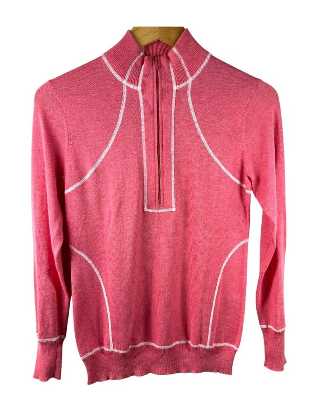 Peter Millar Womens Small Pink Quarter Zip Golf Sweater Contrast Stitch Pullover - Picture 2 of 5